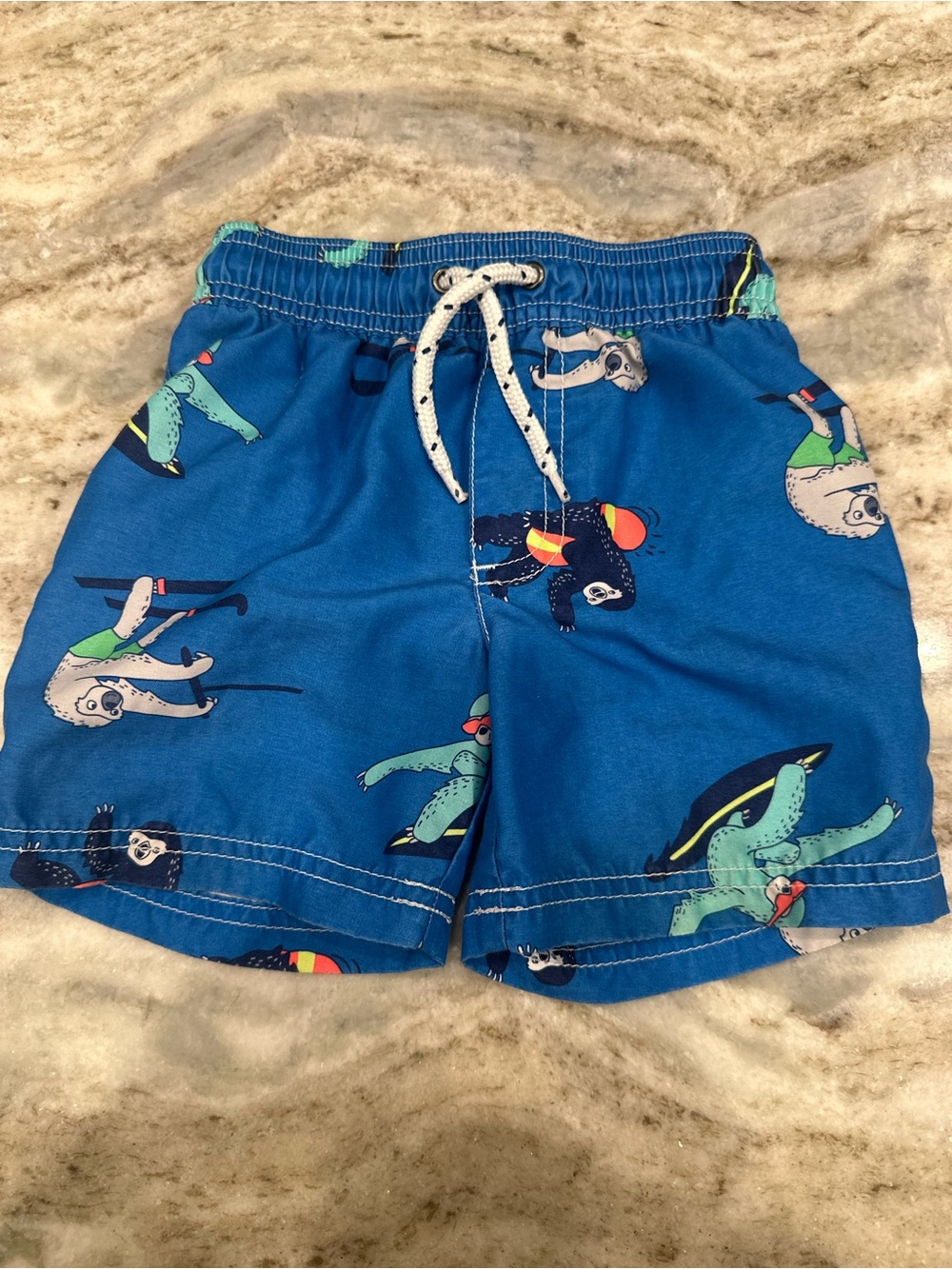 Carter's Blue Swim Shorts with Tropical Sloth & Toucan Print
